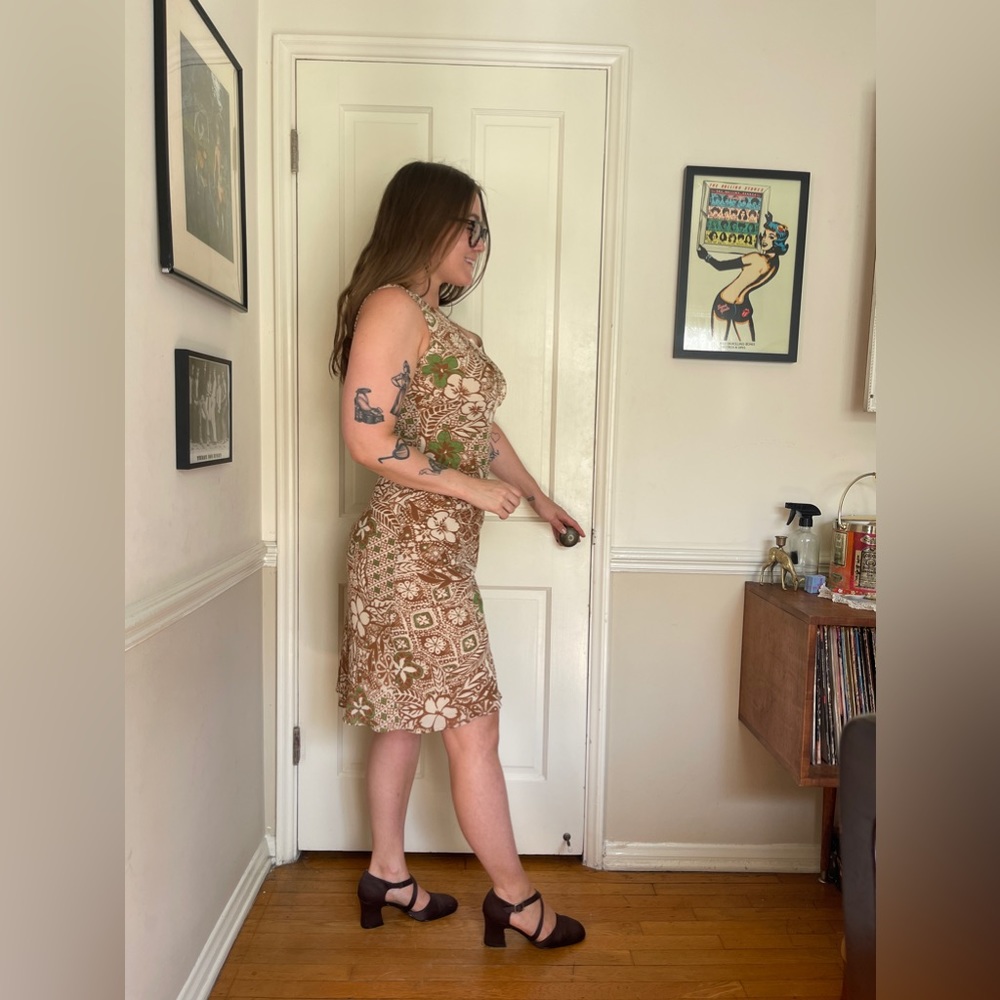 90s-Y2K Vintage Brown floral Sundress - Picture 2 of 9